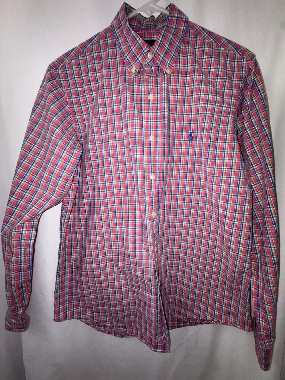 Ralph Lauren Men's Long Sleeve Button Down Shirt Red and Blue Plaid